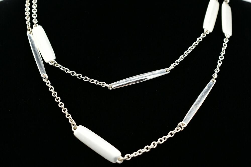 Liz Claiborne Vintage Strand Necklace Statement Brushed Silver Tone Boho BinM